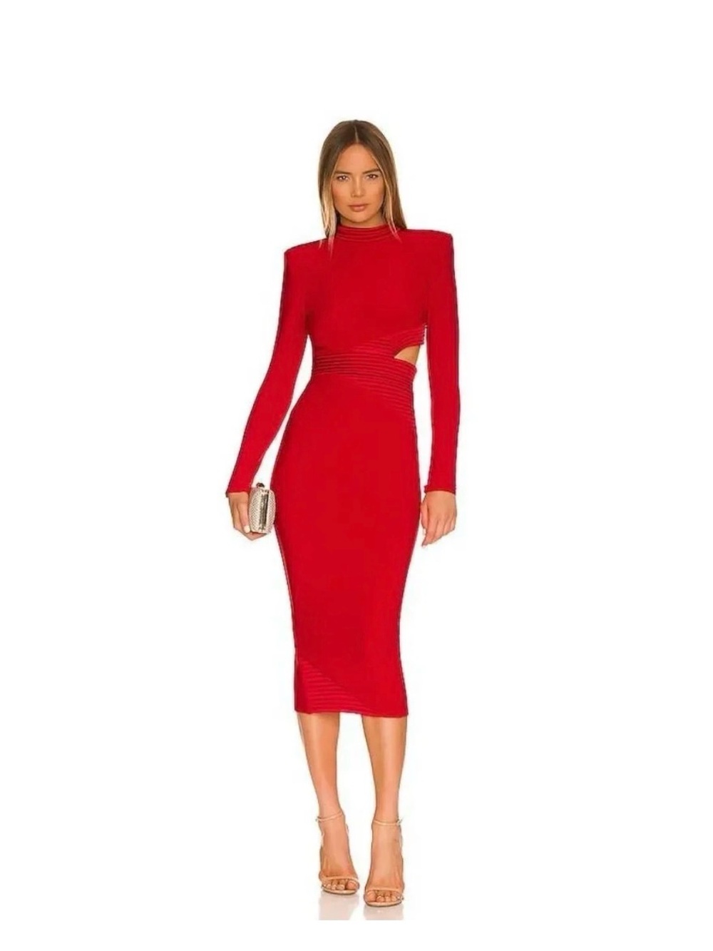 Zhivago Red Long-Sleeve Cutout Midi Dress